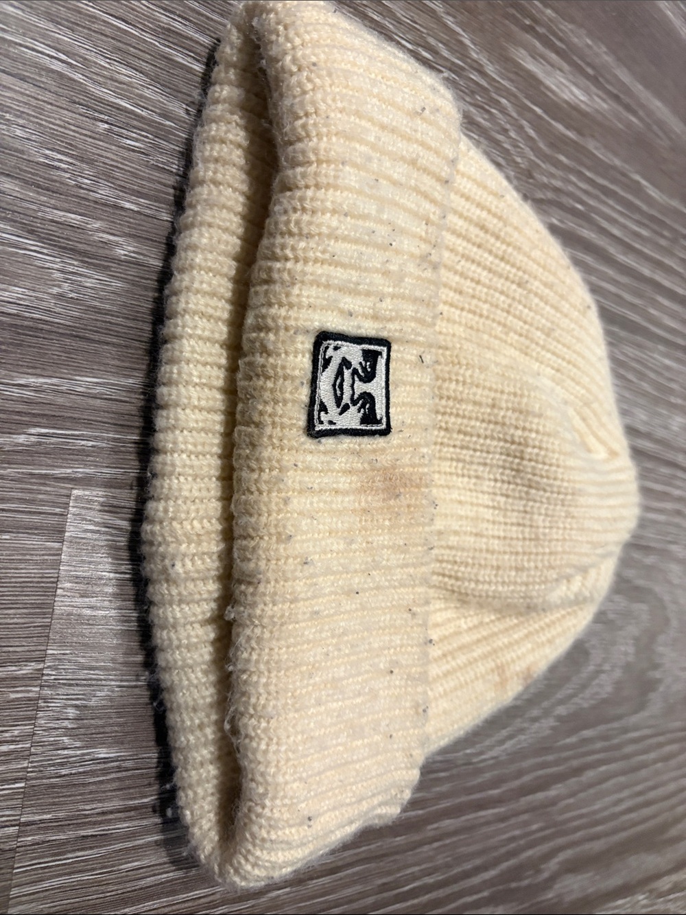 Obey Cream Rib-Knit Beanie with Logo Patch